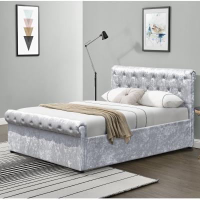 The Range Crushed Velvet Diamante Chesterfield Sleigh Bed Frame - King