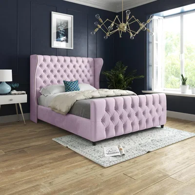 The Range Donati Straight Curved Top Upholstered Soft Velvet Bed Frame - Pink / King