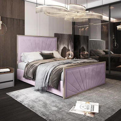 The Range Roxy Upholstered Soft Velvet Metal Bed Frame - Pink / King