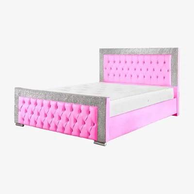 The Range Kryssa Glitter Upholstered PU Leather Bed Frame - Pink / King Size