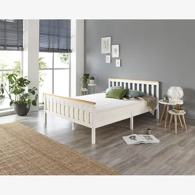 The Range Aspire Atlantic Wood King Bed Frame in White with Natural Tops - White Painted Finish with Natural Tops