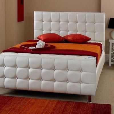 The Range CUBE Diamante Leather Bed With Crystal Diamonds-WHITE  - White / King