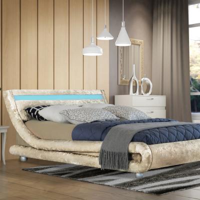 The Range Modern LED Curved Cream Crushed Velvet Bed Frame - King