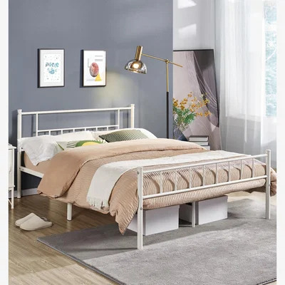 The Range Basic Metal Bed Frame with Headboard and Footboard - White / King