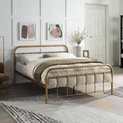 The Range Tewin Vintage Hospital Style Metal Bed Frame - Antique Brass / King