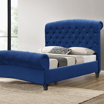 The Range Kingsize Plush Velvet Diamante Chesterfield Sleigh Bed - Navy