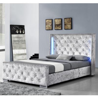 The Range Dorchester LED Wing Headboard Silver Crushed Velvet Bed Frame - Silver / King
