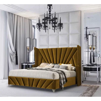 The Range Veronika Upholstered Plush Velvet Bed Frame - Yellow / King Size