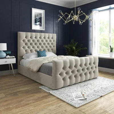 The Range Novara Upholstered Soft Velvet Bed Frame - Cream / King