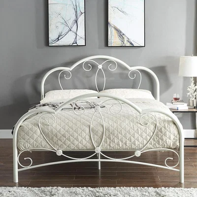 The Range Whitby Vintage Style White Metal Bed Frame - White / King