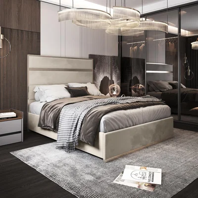 The Range Bentley Upholstered Soft Velvet Metal Bed Frame - Cream / King