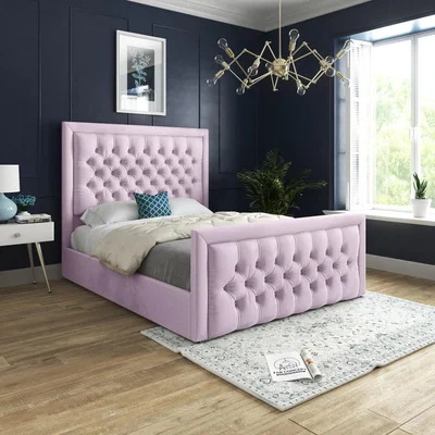 The Range Kingston Upholstered Soft Velvet Fabric Buttons Bed   - Pink / King
