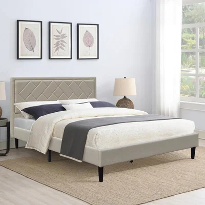 The Range Padded Headboard Grey Fabric Bed Frame - Stone / King