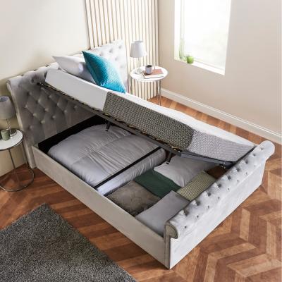 The Range Velvet Ottoman Side Lift Sleigh Bed - Grey / King / Yes