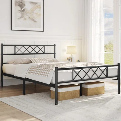 The Range Metal Bed Frame with Cross-design Headboard - Black / King