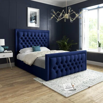 The Range Rovigo Upholstered Soft Velvet Bed Frame - Blue / King