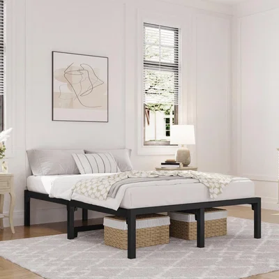The Range Metal Platform Bed Frame with Durable Steel Slat Support - Black / King
