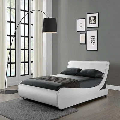 The Range Galactic White Leather Bed Frame  - White / King