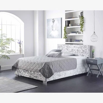 The Range Aspire Side Opening Ottoman Storage Bed in Grey Crushed Velvet, King - Silver crushed velvet fabric