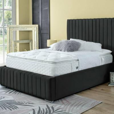 The Range Savoy Panel Line Design Upholstered Soft Velvet Bed   - Black / King