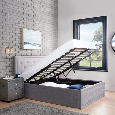 The Range Ottoman Storage Bed Crystal with Hybrid Mattress - Grey / King