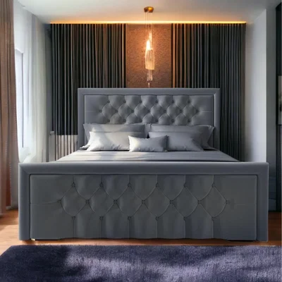 The Range Hilton Chesterfield Bed  - Steel grey / King