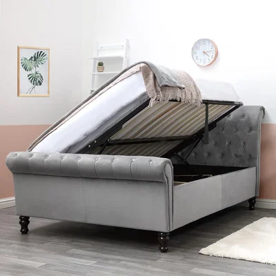 The Range Lambeth Grey Velvet Sleigh Storage Ottoman Bed Frame - Grey / King