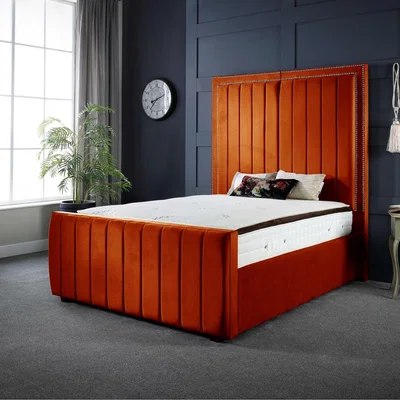 The Range Milly Panel Upholstered Soft Touch Bed Frame  - Burnt Orange / King / 221cm