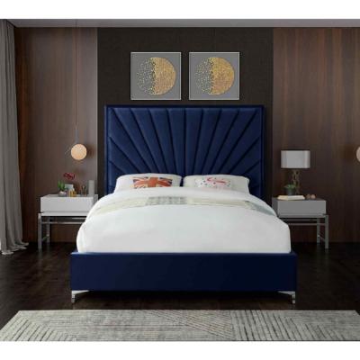 The Range Emilia Upholstered Plush Velvet Bed Frame - Blue / King Size