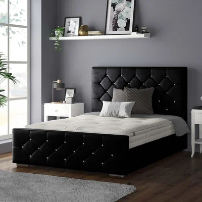 The Range Belle Chesterfield Plush Velvet Bed Frame with Diamonds - Black / King