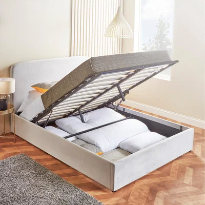 The Range Velvet Bed Frame With Storage - Grey / King / 49kg / Yes