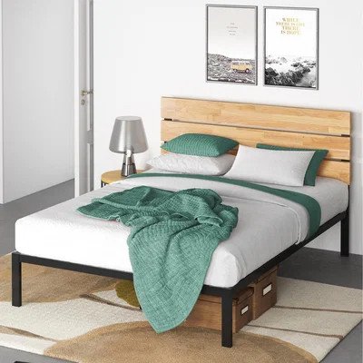 The Range Paul Metal Bed Frame with Pine Headboard - Black / King