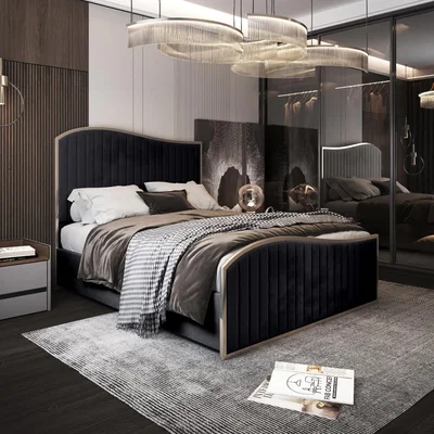 The Range Brixton Upholstered Soft Velvet Metal Bed Frame - Black / King