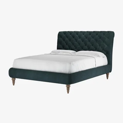 Sofa.com Knightsbridge without Footboard King Bed in Deep Forest Aquaclean Clever Velvet