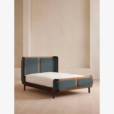 Soho Home Belsa Bed, King, Velvet, Grey Blue