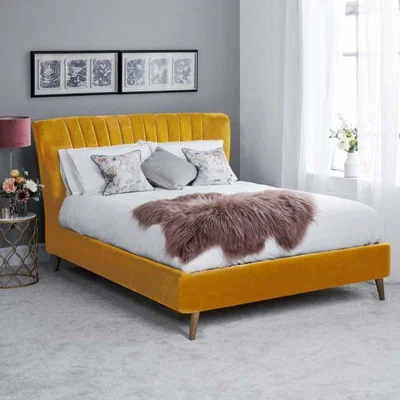 Woods Furniture Lucille Velvet Bed - Mustard Lucille Velvet King Bed - Mustard