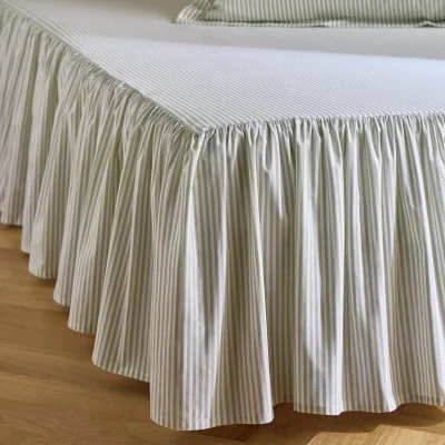 Habitat Habitat Oxford Printed Stripe Green Valance Sheet - Single