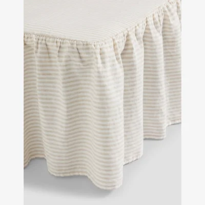 Marks & Spencer Piglet In Bed Pure Linen Striped Valance Sheet Oatmeal Mix