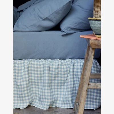 Marks & Spencer Piglet In Bed Linen Rich Gingham Valance Sheet Blue Mix