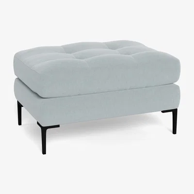 Heal's Heal's Eton Footstool Brushed Cotton Mist Black Feet - Heal's UK Furniture