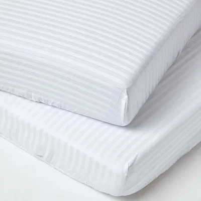 The Range Cotton Stripe Cot Bed Fitted Sheets 330 Thread Count 2 Pack - White