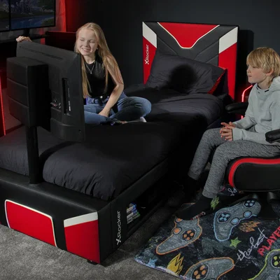 Dunelm X Rocker Cerberus Twist TV Single Gaming Bed Red