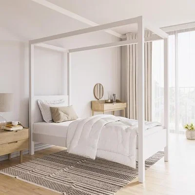 Furniture123 Single Four Poster Bed Frame in White - Victoria