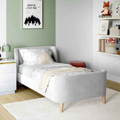 Furniture123 Light Grey Velvet Single Sleigh Bed Frame with Scandi Styling - Charlotte