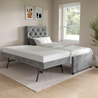 Furniture123 Single Grey Velvet Guest Bed with Trundle  - Isabel