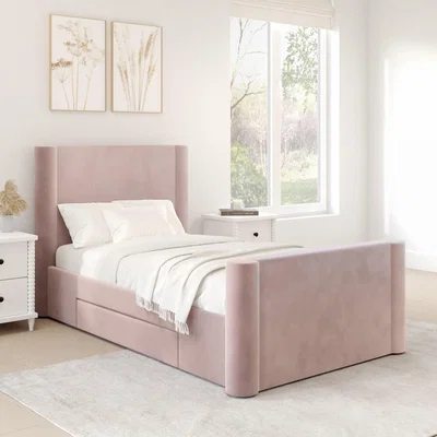 Furniture123 Pink Velvet Single Bed Frame with Storage Drawer - Isadora