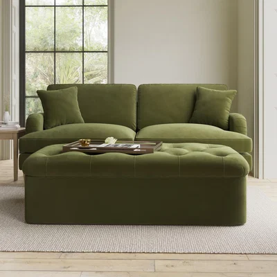 Furniture123 Single Bed in a Box with Mattress in Olive Green Velvet - Myles