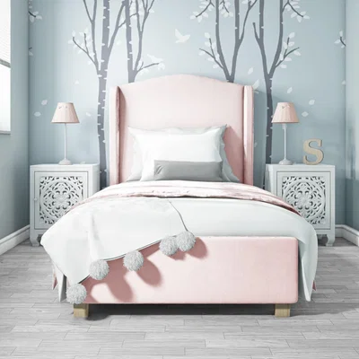 Furniture123 Safina Blush Pink Velvet Single Bed with High Winged Headboard