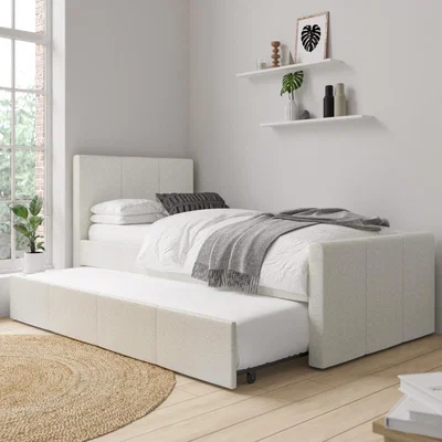 Furniture123 Single Guest Bed with Trundle in Cream Fabric - Layla
