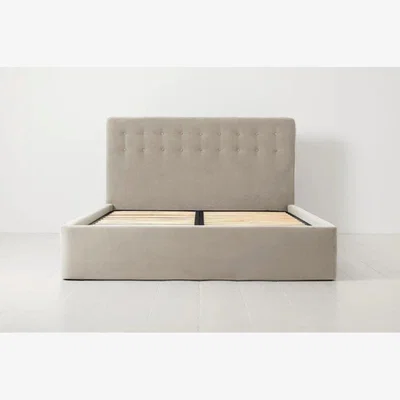 Downtown Swyft Bed 01 Bed Frame - Velvet Bone - Single, Faux Leather - Cream